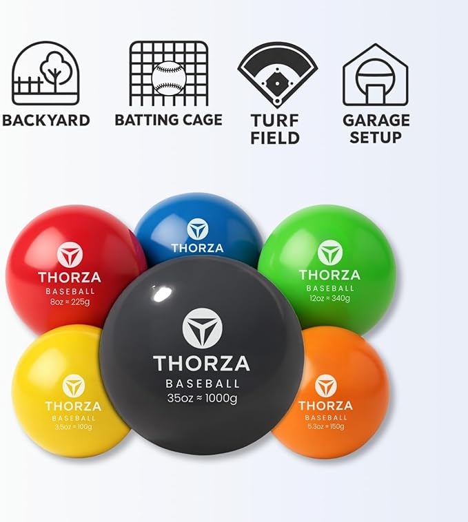 Thorza Weighted Training Balls (6-Pack) – Plyometric Throwing Set for Pitching Velocity & Arm Strength | Color-Coded Overload & Underload for Baseball Training