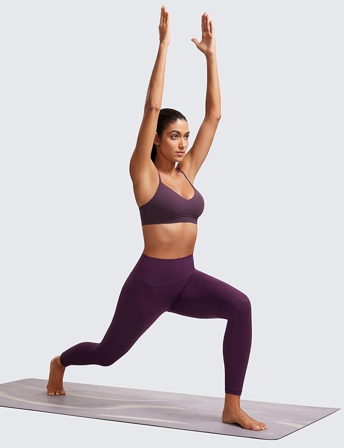 CRZ YOGA Butterluxe V-Neck Sports Bras for Women - Adjustable Thin Straps Padded Yoga Top Basic Wireless Camisole