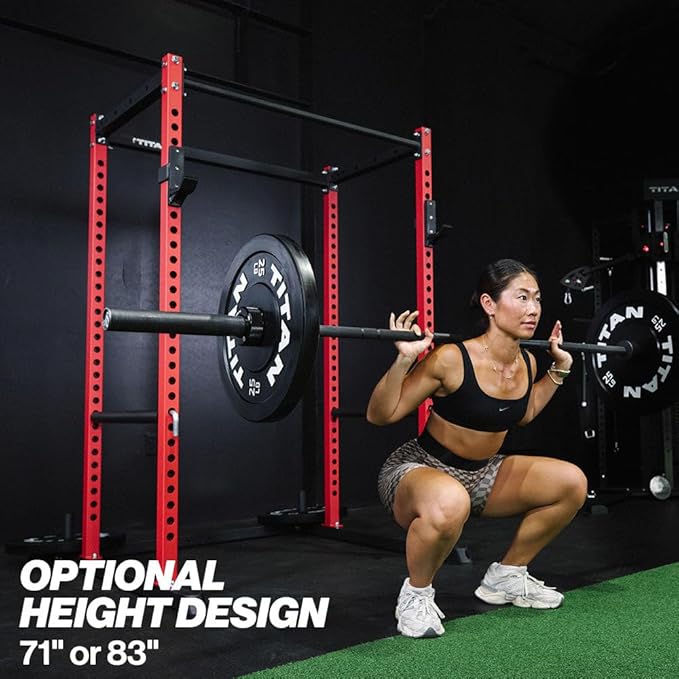 Titan Fitness T-2 Series Short Power Rack, Skinny Pull Up Bar, Pin and Pipe Safeties, Standard J-Hooks, for Home Garage Gym Weightlifting and Strength Training