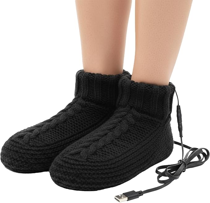 Thermal Heated Socks for Men Women USB Electric Heating Socks Winter Warm Cold Weather Socks for Foot Warmer Home Office House Christmas Sock Insulated Knitted Slipper Socks Heated Pad
