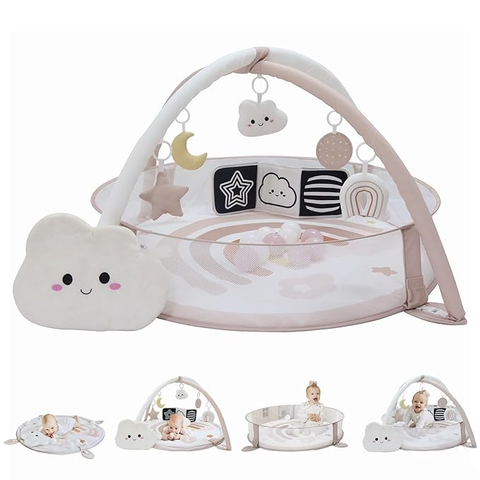 Aila+Aiden 6-in-1 XL Play Mat & Play Gym, Baby Gym, Baby Activity Gym, Sensory Exploration and Motor Skill Development Toys (Blush)