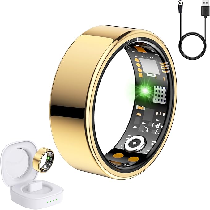 SEEVEN Smart Ring for Women Men, Fit Ring with Heart Rate, Blood Oxygen, HRV, Sleep Monitor, Stress, Step Counter, IP68 Waterproof Fitness Rings for iPhone & Android, No Subscription Fee (Gold, 11#)