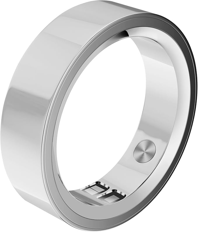 RQZ Smart Ring for Women Men, Fitness Tracker with Heart Rate Tracking, Sleep Tracking, Step Counter, Vibration Alert, 5ATM Waterproof, iOS Android Compatible, Silver Size 7