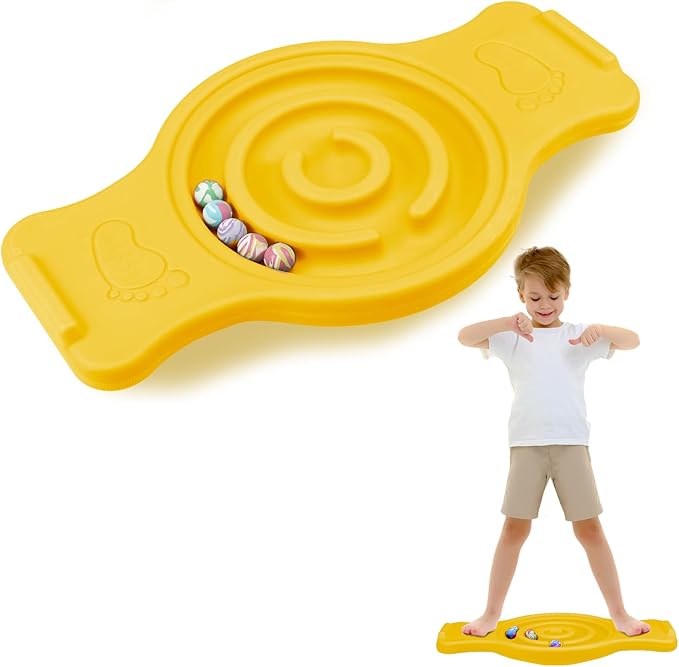 Seenelling Maze Balance Board for Kids Plastic Wobble Rocker Balance Board with Mini Balls Load 220lb Balance Game with Handles for Toddler Balancing Exercise Equipment Game, 24.5 x 11.8 Inch