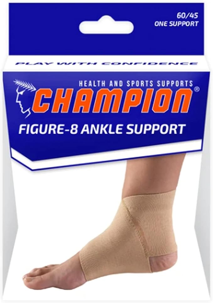 Champion Figure-8 Ankle Support, Light Elastic Compression Brace, Muscle Joint Recovery, Beige, Small