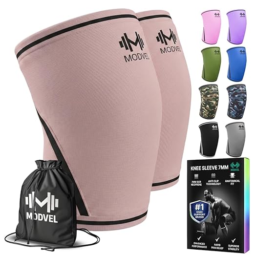Modvel 7mm Neoprene Knee Sleeves for Men & Women Weightlifting & Powerlifting – Compression Knee Sleeve Support for Squats, Gym, Training – USPA, IPL Approved – Medium Peach (Pair)