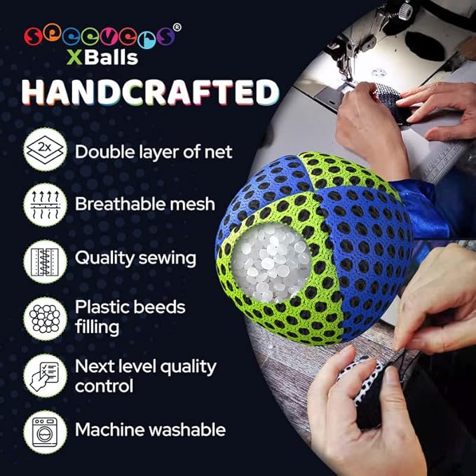 speevers Juggling Balls for Beginners and Professionals Set of 3, 14 Colors Available, 2 Layers of Net and Carry Case, Xballs Juggling Balls (Blue - Yellow, 3.9 oz)