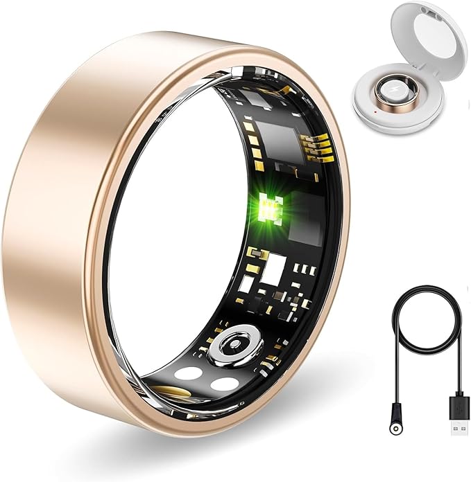 Smart Ring Health Tracker, Sleep&Exercise Monitor Heart Rate,Blood Oxygen,Fitness Trackers for Man&Women -Long Lasting Batteries,Waterproof Sleep Tracking Wearable (Rose Gold, 8)