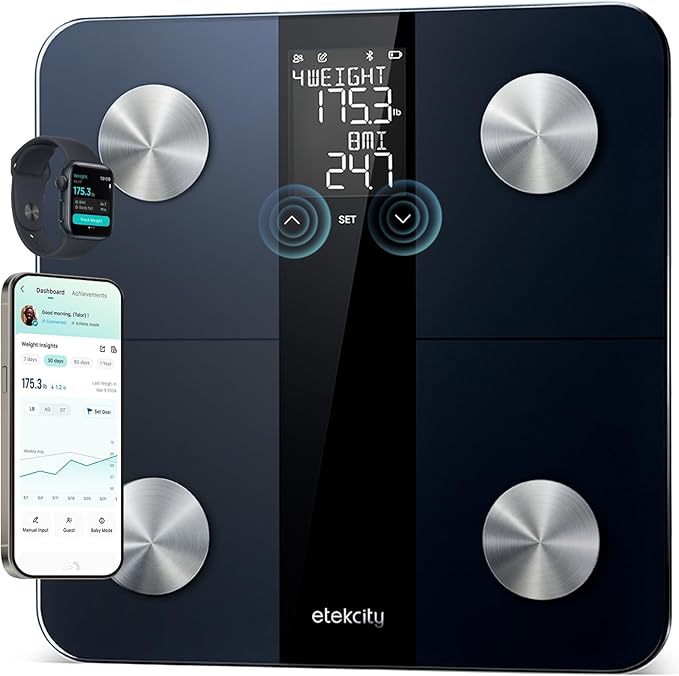 Etekcity Upgraded Smart Scale for Body Weight, FSA&HSA Eligible, Bathroom Digital Scale with BMI, Body Fat, Muscle Mass, 13 Metrics with a Large Display, Support Offline Mode and Apps Connection