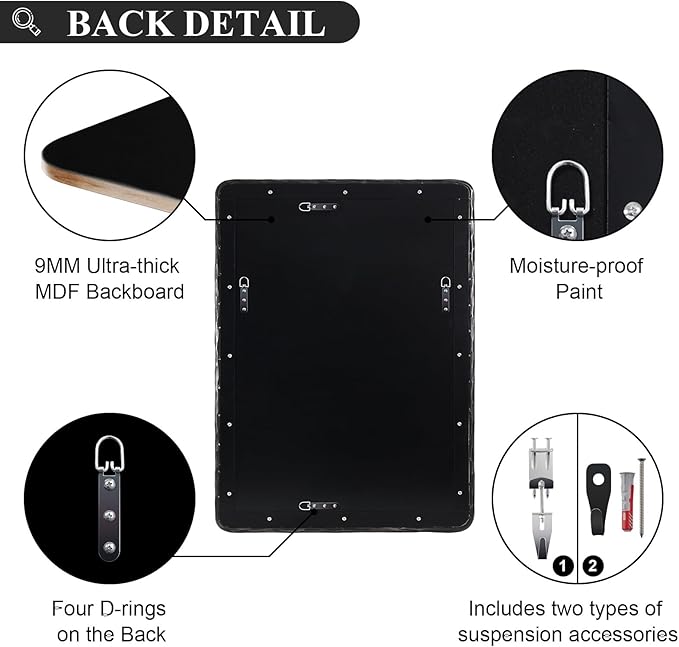 ANDY STAR Hand-Forged Black Bathroom Mirrors for Wall, 30x40 Inch Vintage Solid Steel Metal Frame Bathroom Vanity Mirror, Antique Rounded Rectangle Wall Mirror, Hangs Horizontally or Vertically