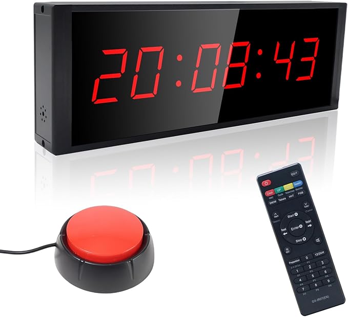 Gym Timer Clock with Start/Stop Button,12/24H Digital Wall Clock with Remote Control, Countup, Countdown, Stopwatch, Workout Timer for Home Gym Garage
