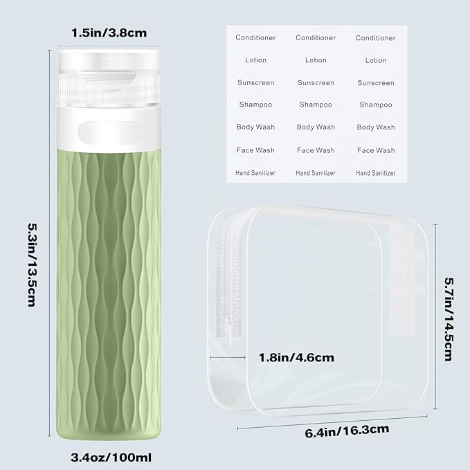 Travel Bottles for Toiletries, TSA Approved 3.4oz Travel Size Containers, BPA Free Leak Proof Silicone Traveling Bottles, Refillable Travel Essentials Kits for Shampoo Conditioner(4 Pack)-C