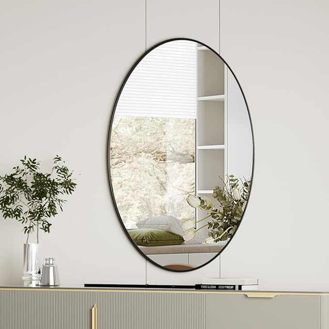 Koonmi Black Oval Bathroom Mirror, 20"x28" Bathroom Vanity Mirror, Oval Mirror for Bedroom Living Room Entryway, Hangs Horizontal or Vertical
