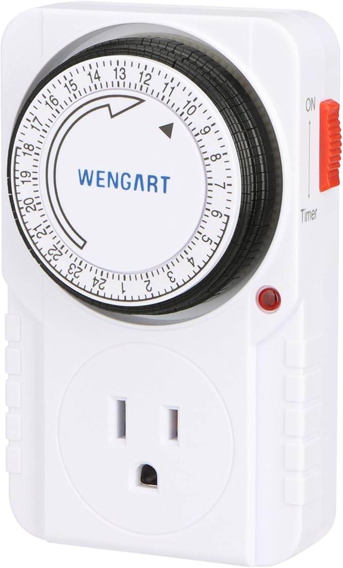Wengart 24-Hour Mechanical Plug-in Timer, 15A 1HP Heavy Duty Indoor Outlet Timer for Lamps, Christmas Lights & Appliances, Programmable Switch with 15-Min Intervals, ETL Listed, White (1)