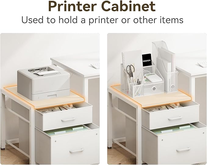 Casaottima L Shaped Desk with Drawers & File Cabinet, Reversible White Computer Desk with Storage Shelves & CPU Stand, Corner Desk with Power Outlets, L Table for Home Office