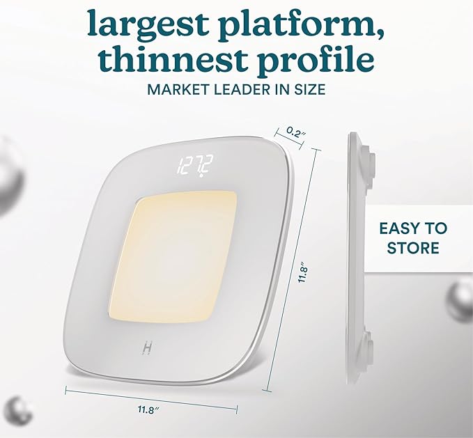 Homedics Digital Bathroom Scale, Motion-Sensing Ambient Center Illumination, Sleek Tempered Glass, High-Precision Weight Measurement Up to 400 lbs, Sustainable Design, White