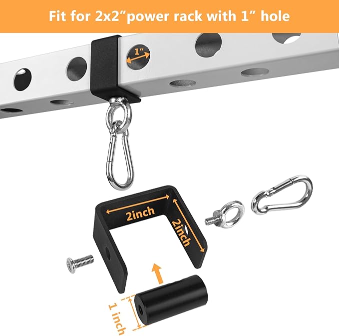 Ertuohg 2PCS Power Rack Attachments with Quick Connect Buckles, O-Ring Attachment for Power Rack Squat Racks, Heavy Duty Power Rack Shackle Band Attachment, Resistance Band Hooks Fits 1" Holes