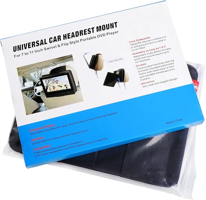Car Headrest Mount Holder for Swivel and Flip Type Portable DVD Player fits All 7 to 11 Inch DVD Player - Portable DVD Player Car Holder for Kids in Back Seats (Black)