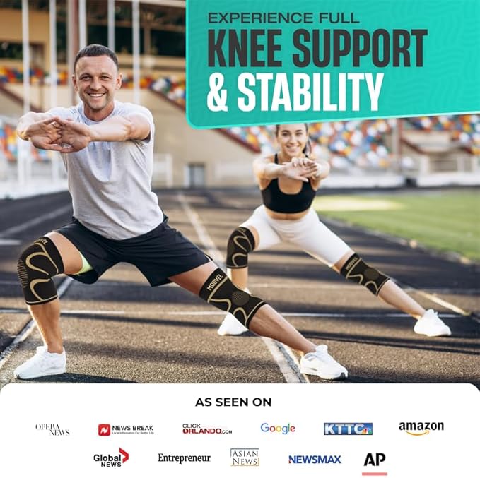 Modvel 2 Pack Knee Brace for Women & Men - Workout Knees Compression Sleeve for Knee Pain Relief Joint Support for ACL, Arthritis, Meniscus Tear Knees Brace for Sports, Rodilleras para Gym Fitness