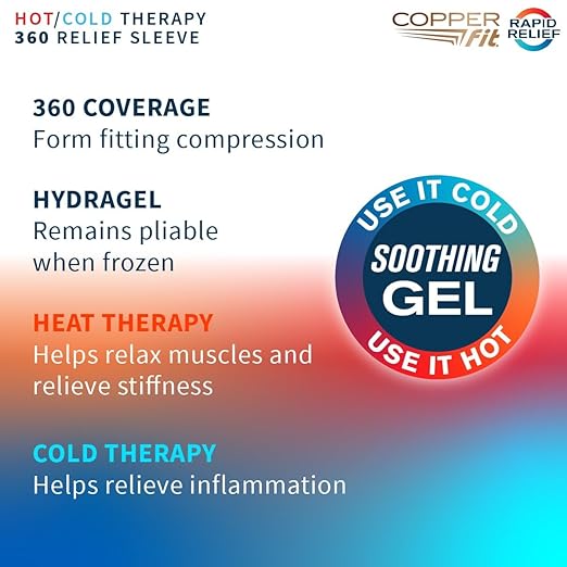 Copper Fit 360 Freeze Compression Sleeve – Cold/Hot Therapy - Flexible 360 Coverage for Knee, Elbow, Ankle, Wrist, Hamstring and Calf (Small/Medium)