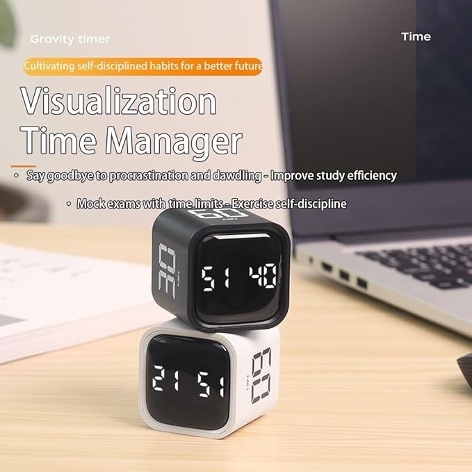 EooCoo Digital Timer Cool Stuff Gadgets, Gravity Pomodoro Cube Rotation, Countdown Productivity Kitchen Timer 5/10/30/60 Mins for Meeting Study Back to School Gift, ADHD Tools, Office Desk Decoration