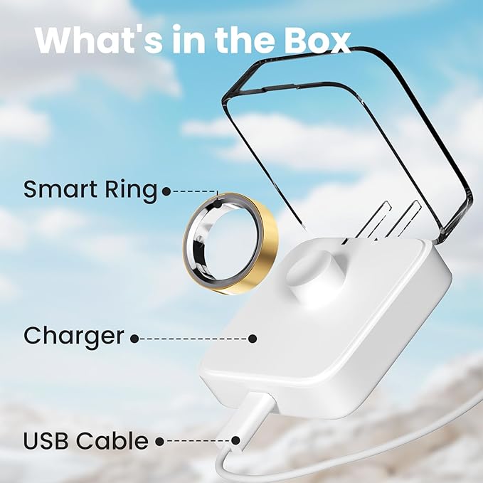 RQZ Smart Ring for Women Men, Fitness Tracker with Heart Rate Tracking, Sleep Tracking, Step Counter, Vibration Alert, 5ATM Waterproof, iOS Android Compatible, Gold Size 9
