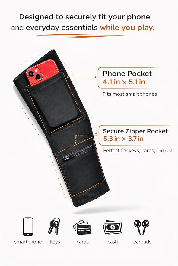 Hands-Free Arm Compression Sleeve with Secure Phone & Zipper Pocket - No-Bounce Running Arm Sleeve for Men & Women - Gym, Sports, & Workout (Black)