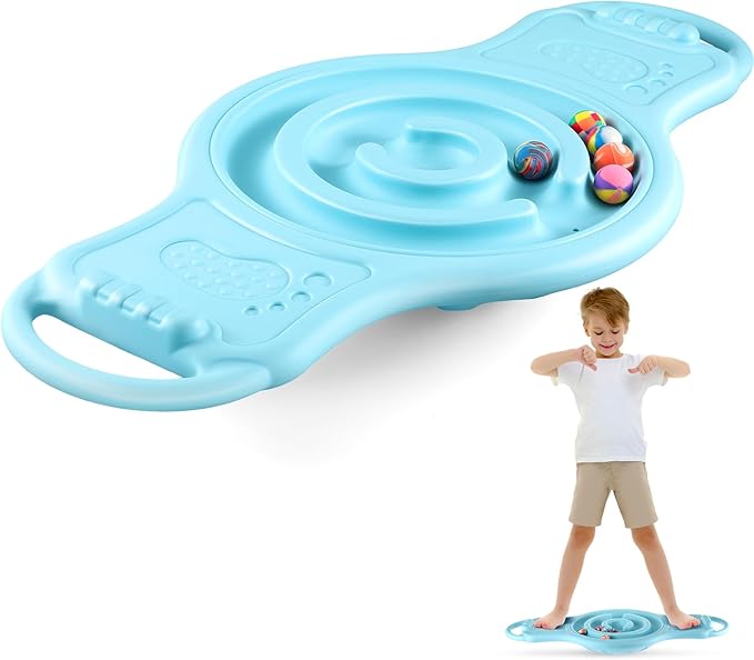 Seenelling Maze Balance Board for Kids Plastic Wobble Rocker Balance Board with Mini Balls Load 220lb Balance Game with Handles for Toddler Balancing Exercise Equipment Game, 24.5 x 11.8 Inch