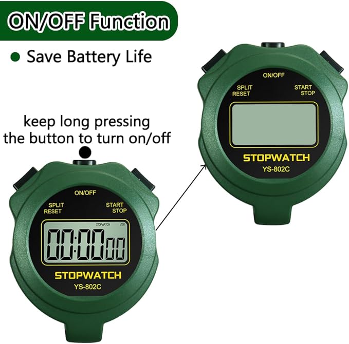 Stopwatch Timer Only Stopwatch Mode, ON/Off Silent Large Display Simple Operation, Without Clock Date Countdown, Digital Stop Watch for Sports Kids Coaches, Green