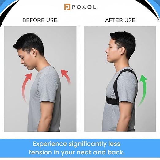 POAGL Adjustable Posture Corrector Brace for Men – Universal Fit Upper Back, Shoulder & Clavicle Support, Helps Improve Posture & Relieve Neck, Shoulder & Back Pain (Patented Design)