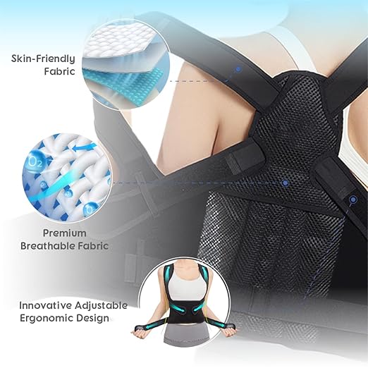 Posture Corrector for Women & Men – Adjustable Back Brace with Full Back Support, Shoulder Straightener for Spine Alignment, Scoliosis, Hunchback & Back Pain Relief (Black,Large)