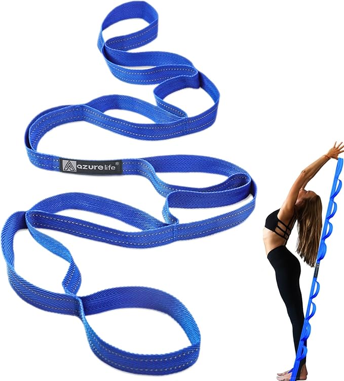 A AZURELIFE Premium Durable Stretch Straps with Loops, Stretching Strap for Physical Therapy, Multi-Loop Yoga Strap Fitness Exercise Strap for Yoga, Pilates, Dance, Flexibility&Exercise