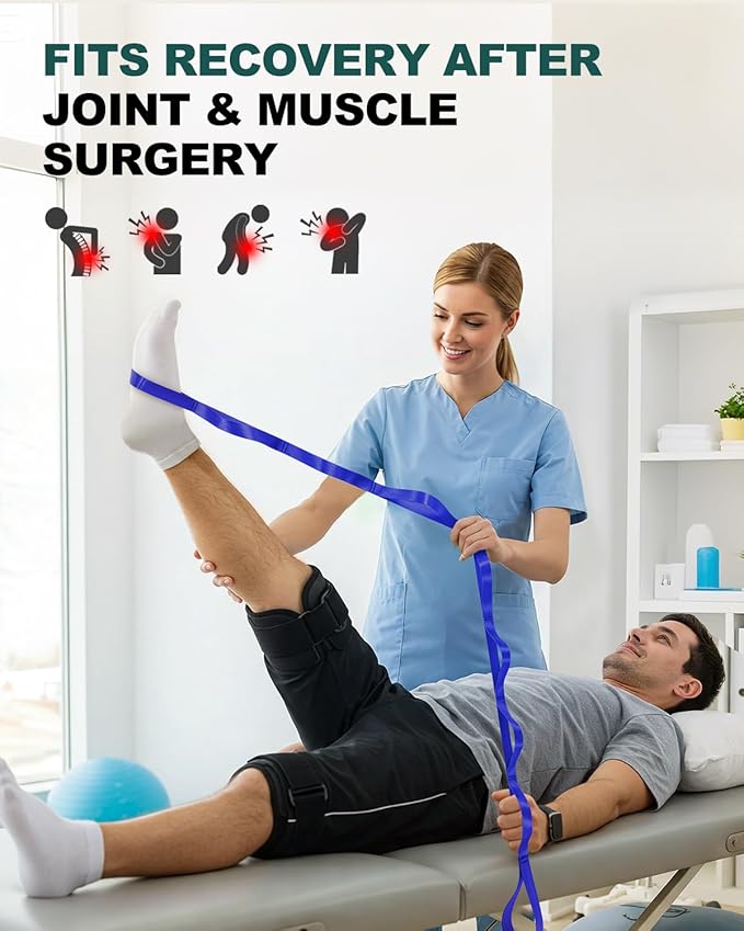 Trideer Non-Elastic Stretching Strap with Loops for Physical Therapy & Rehab, Knee Hip Leg ROM Post-Surgery, Yoga Strap for Stretching, Leg Lifter Strap Mobility Aid, Hamstring Calf Back