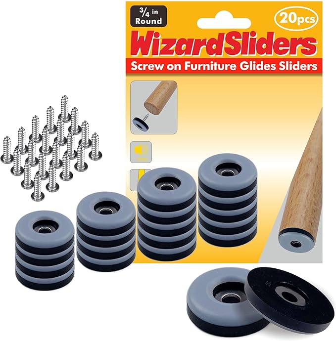 20PCS 3/4" Furniture Sliders, Chair Leg Floor Protectors for Carpeted & Hardwood Floors, Furniture Pads Protectors for Wooden Furniture Feet Legs, Table Sofa Cabinet