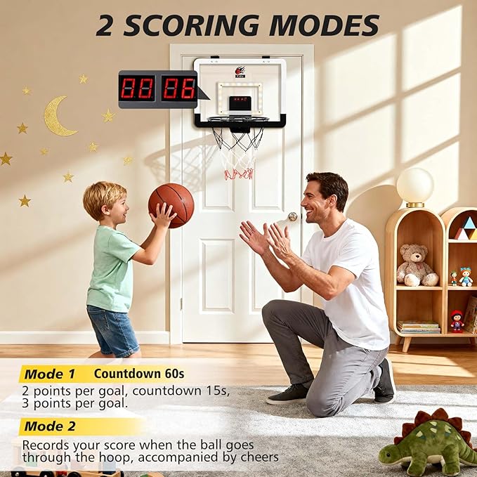 CYFIE LED Basketball Hoop, Suction Cup/Over The Door Basketball Hoop with Sturdy Backboard/Electronic Scoreboard, Sound, 3 Balls, Mini Indoor Basketball Toy Gifts for Kids Teens Boys Girls Youth