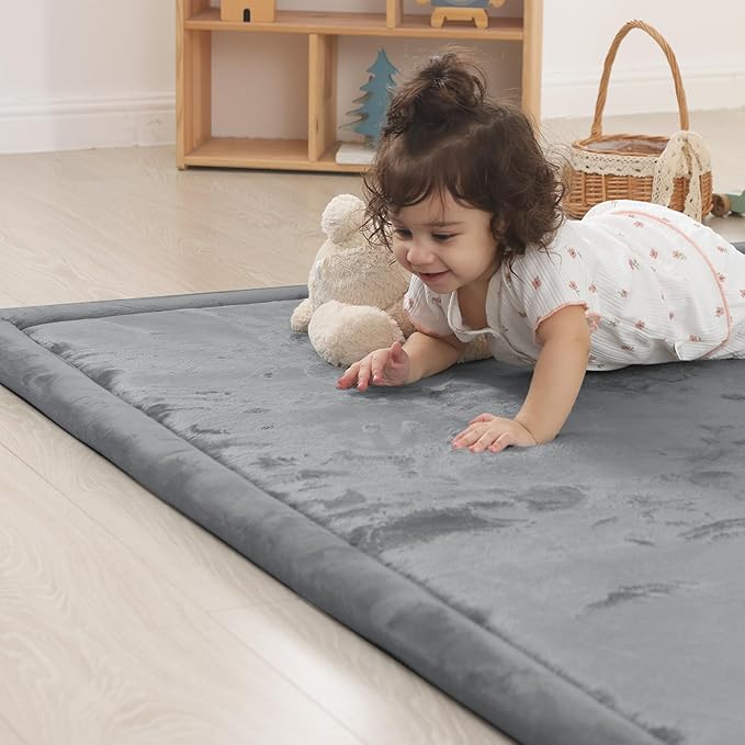 1.5" Thick Baby Play Mat for Floor Tummy Time, 59"x 79" Pro Soft Baby Activity Playmats Playroom, Easy Care with Non-Slip Safe for Infant Toddler Kids Crawling(Dark Grey)