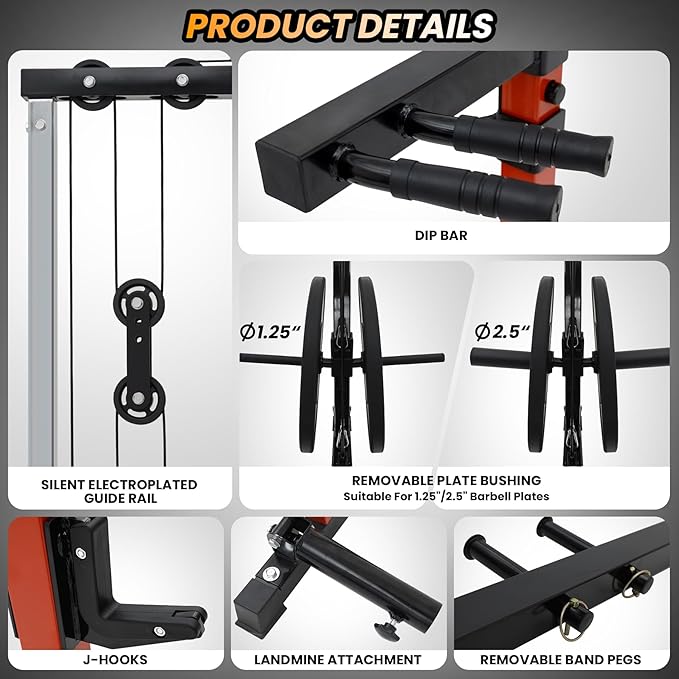 GarveeLife Power Cage, Multi-Function Squat Rack with LAT Pulldown, 1600 LBS Weight Capacity Fitness Power Rack with Cable Pulley System and j-Hooks, Dip Bars and Landmine Attachment for Home Gym