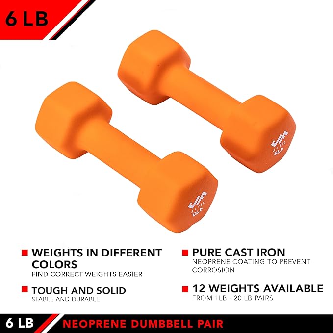 JFIT Dumbbell Pairs or Sets – Neoprene & Vinyl Coated Hand Weights for Home Gym, Strength Training, Aerobics, Cardio Exercise and Fitness