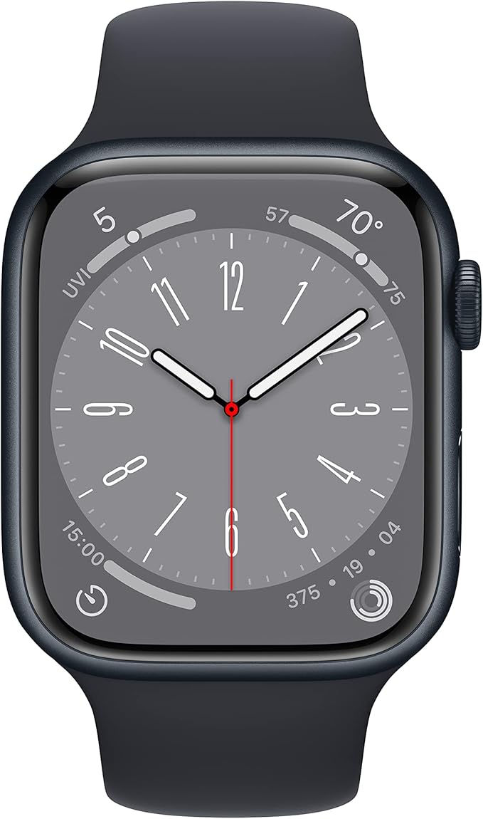 Apple Watch Series 8 [GPS, 45mm] - Midnight Aluminum Case with Midnight Sport Band, S/M (Renewed)
