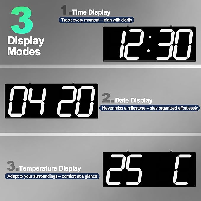 CHKOSDA 19" Double Sided Digital Wall Clock Large, Remote Controlled LED Dual Face Clock with White Digits, Auto-Dimming, Heat-Resistant Frame for Hospital, Office, School, AC Powered.