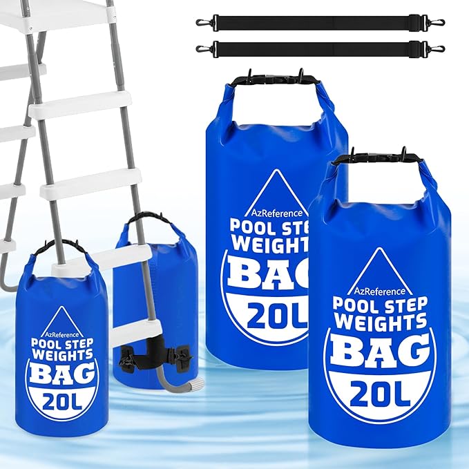 2 Pack Heavy Duty 20L/45LB Pool Ladder Weights, 500D PVC Waterproof Pool Step Sand Bags for Above Ground Swimming Pools Stair, Universal Foldable Pool Stair Weight with Handles