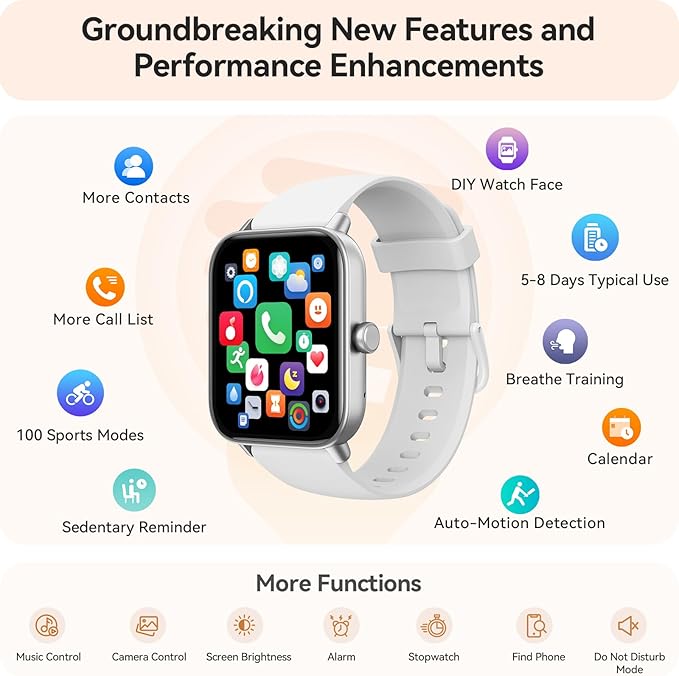 Gydom Smart Watches for Women Men [Alexa Built-in, 1.8"] Smartwatch with Heart Rate/SpO2/Sleep/Stress, 101+ Sports Modes, IP68 Waterproof, Pedometer Fitness Tracker for iOS Android Phones, White