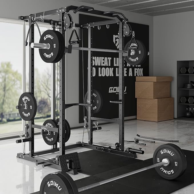 R1-V4 Power Cage Rack, 2000LB Squat Rack with Cable Crossover System, Multi-Function Weight Cage, Home Gym Workout Machine with More Training Attachments