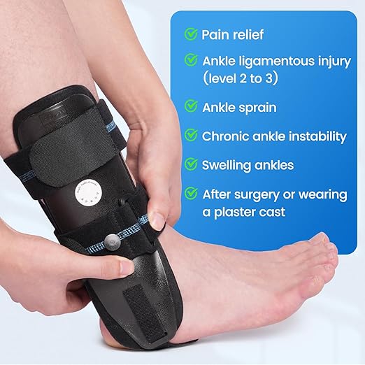 Velpeau Air Gel Foam Ankle Stabilizer Support Brace for Sprained Ankle, Ligament Injury, Tendonitis, Adjustable Rigid Stirrup Ankle Splint for Women and Men (Foam Version, Large, Left Foot)