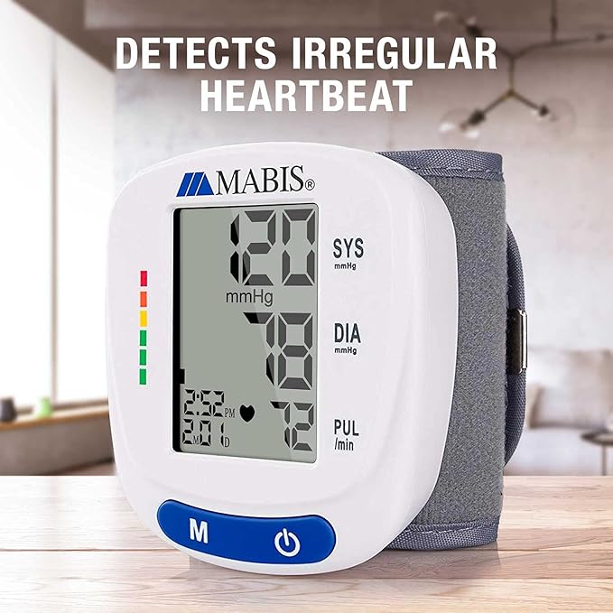 Mabis Digital Premium Wrist Blood Pressure Monitor with Automatic Wrist Cuff that Displays Blood Pressure, Pulse Rate and Irregular Heartbeat, Stores up to 120 Readings (Pack of 48)