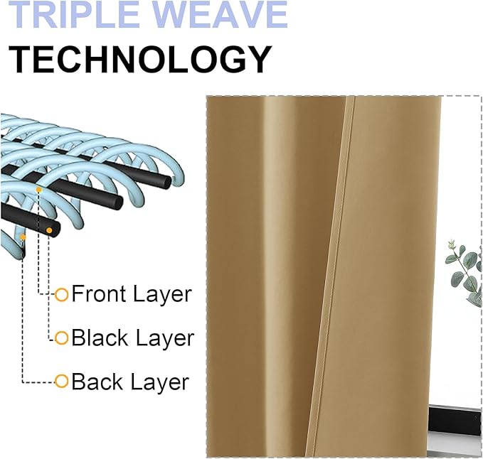 Simplebrand Ava Gold Blackout Curtains for Bedroom 90 Inches Long 2 Panels Set, Solid Privacy Energy Saving Living Room Window Treatment Curtains Blackout Drapes, W40 x L90 Inch, Gold
