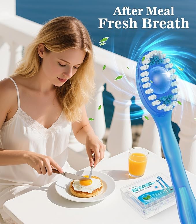 24 Pack 5 in 1 Disposable Mini Toothbrushes with Toothpaste, Floss, Pick & Tongue Scraper, Individually Wrapped, Portable Toothbrush Travel Set for Kids Adults, Mint Flavor
