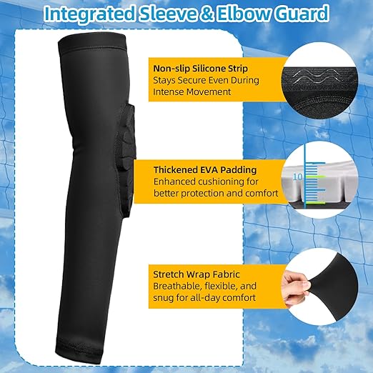 Volleyball Knee Pads and Arm Sleeves with Elbow Pads Set, High Protection Arm Pads Knee Pads for Youth Girls Boys Women Men Volleyball Basketball Football Skateboarding Wrestling Dance (Black/S)