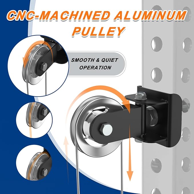 J Bryant Aluminum Alloy LAT Pulldown Pulley Attachment for Cable Machines, Smooth-Machined Pulley Design, Fits 3x3 Power Racks with 5/8''–1'' Holes, Durable Lightweight Accessory for Home Gym