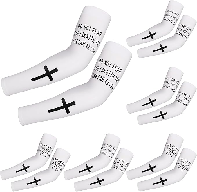 Geyoga 6 Pairs Cooling Arm Sleeves Cross Faith Cover Sleeve Jesus Bible Verses Arm Sleeves for Football Basketball